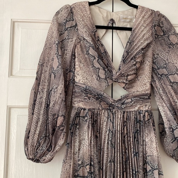 NWT ZIMMERMANN Midi Dress Wedding Cutout Pleated Silk Long Puff Sleeve Size 0 4‎ - Picture 9 of 17